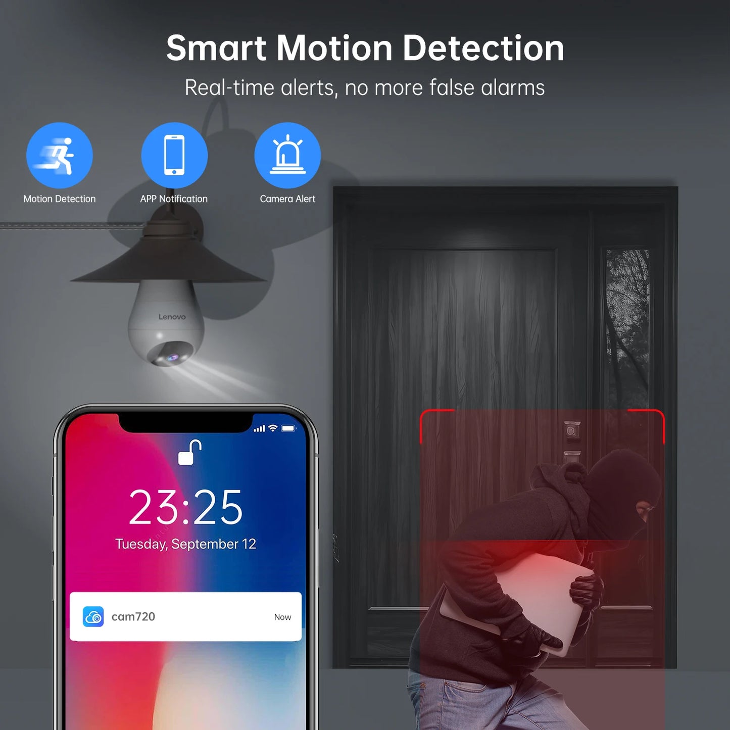 Cámara WiFi Lenovo con bombilla E27 de 3 MP para interiores, videovigilancia, color, seguimiento IA, cámara CCTV para bebés y hogar inteligente.