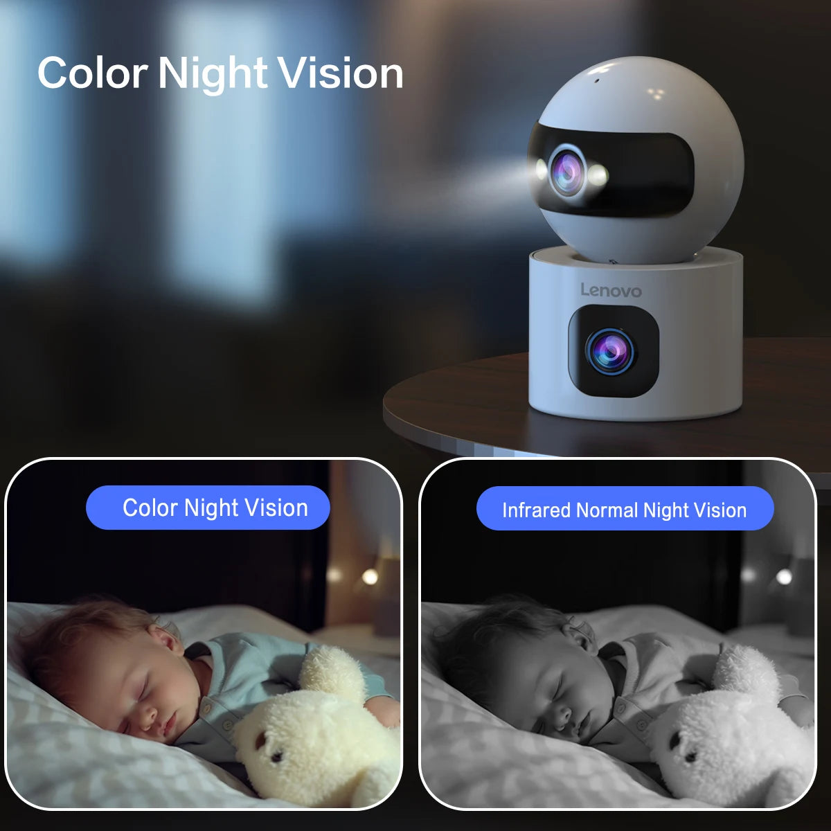Cámara de vigilancia CCTV Lenovo 4K PTZ WiFi con doble lente para interiores de hogar, seguimiento automático, protección de seguridad, monitor inteligente para bebés.