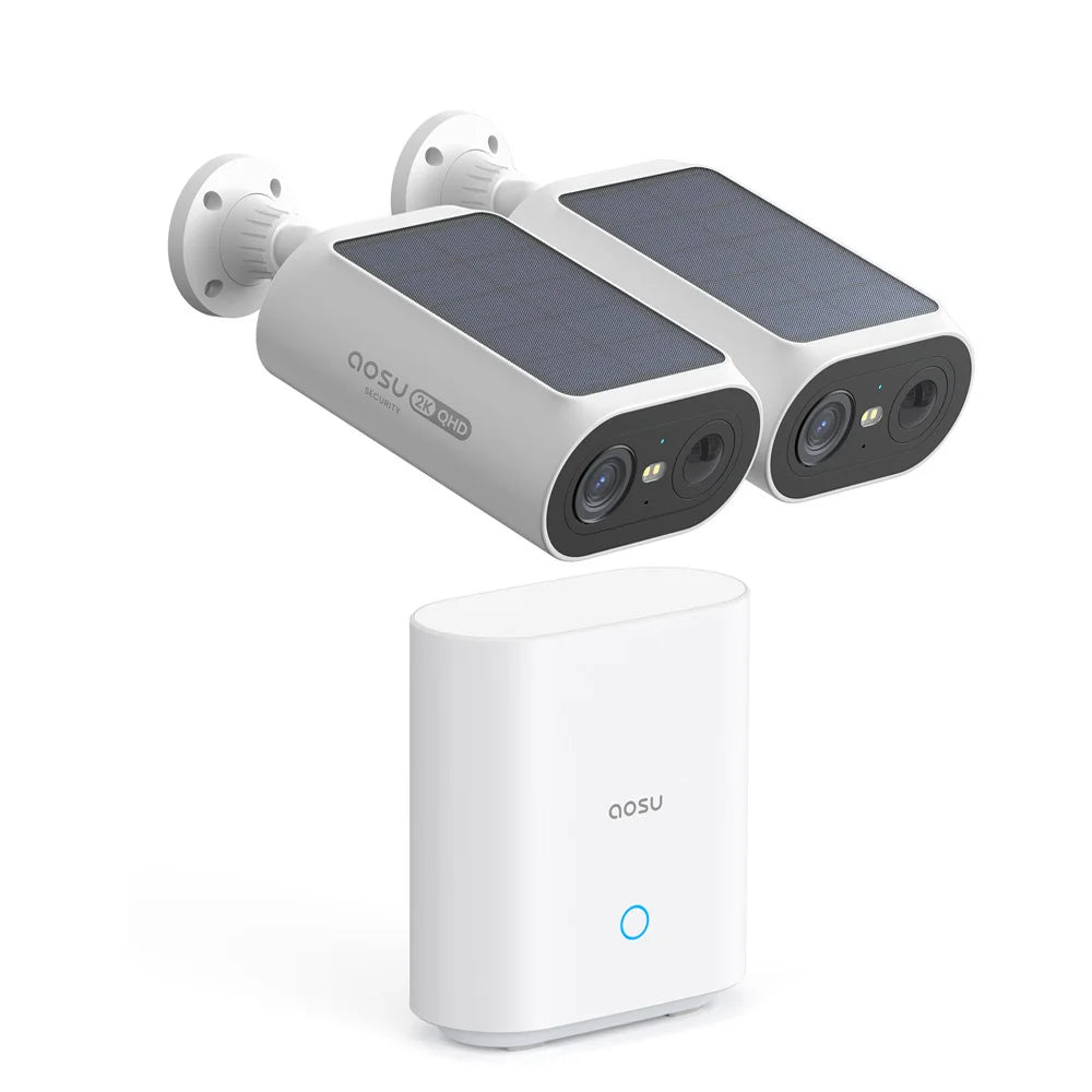 AOSU 3MP Solar Camera System 2 Cam Kit Wireless Camera System Outdoor 5000mAh Battery Wifi Camera AI Detection CCTV Camera Kit