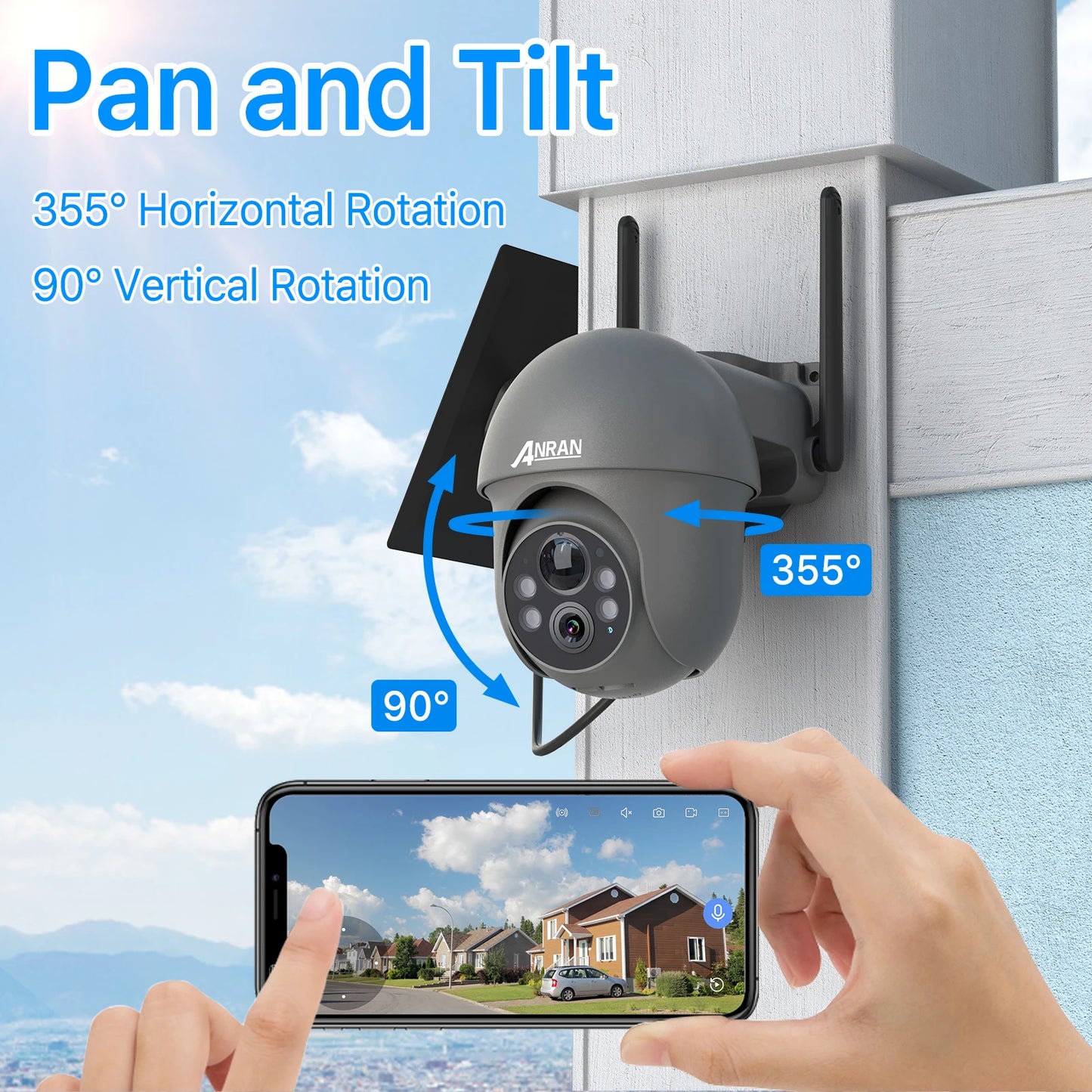 ANRAN 2K WiFi Camera 3/5MP Solar Panel Battery Camera,Free Basic Cloud Storage,Compatible Alexa,PIR Detection,Color Night Vision