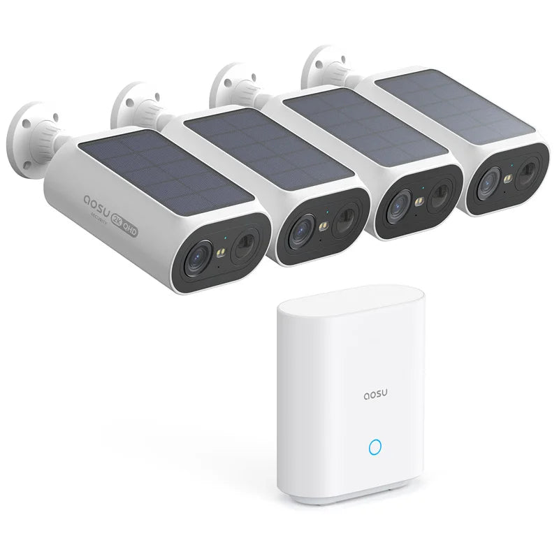 AOSU 3MP Solar Camera System 2 Cam Kit Wireless Camera System Outdoor 5000mAh Battery Wifi Camera AI Detection CCTV Camera Kit