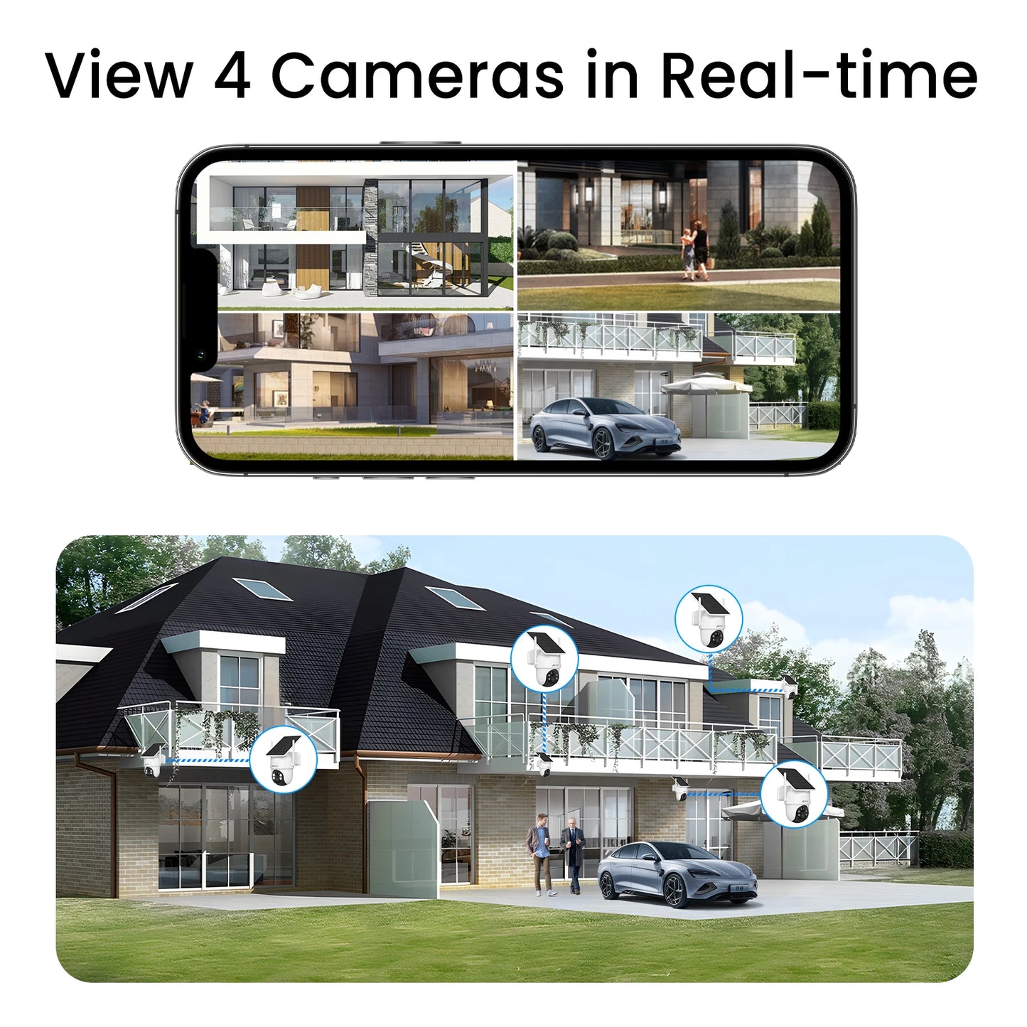 ANRAN 4MP Solar Camera Kit 4 Wireless Wifi Battery Cameras Home Protection System 4CH NVR 64GB SD Card PIR Humanoid Detection