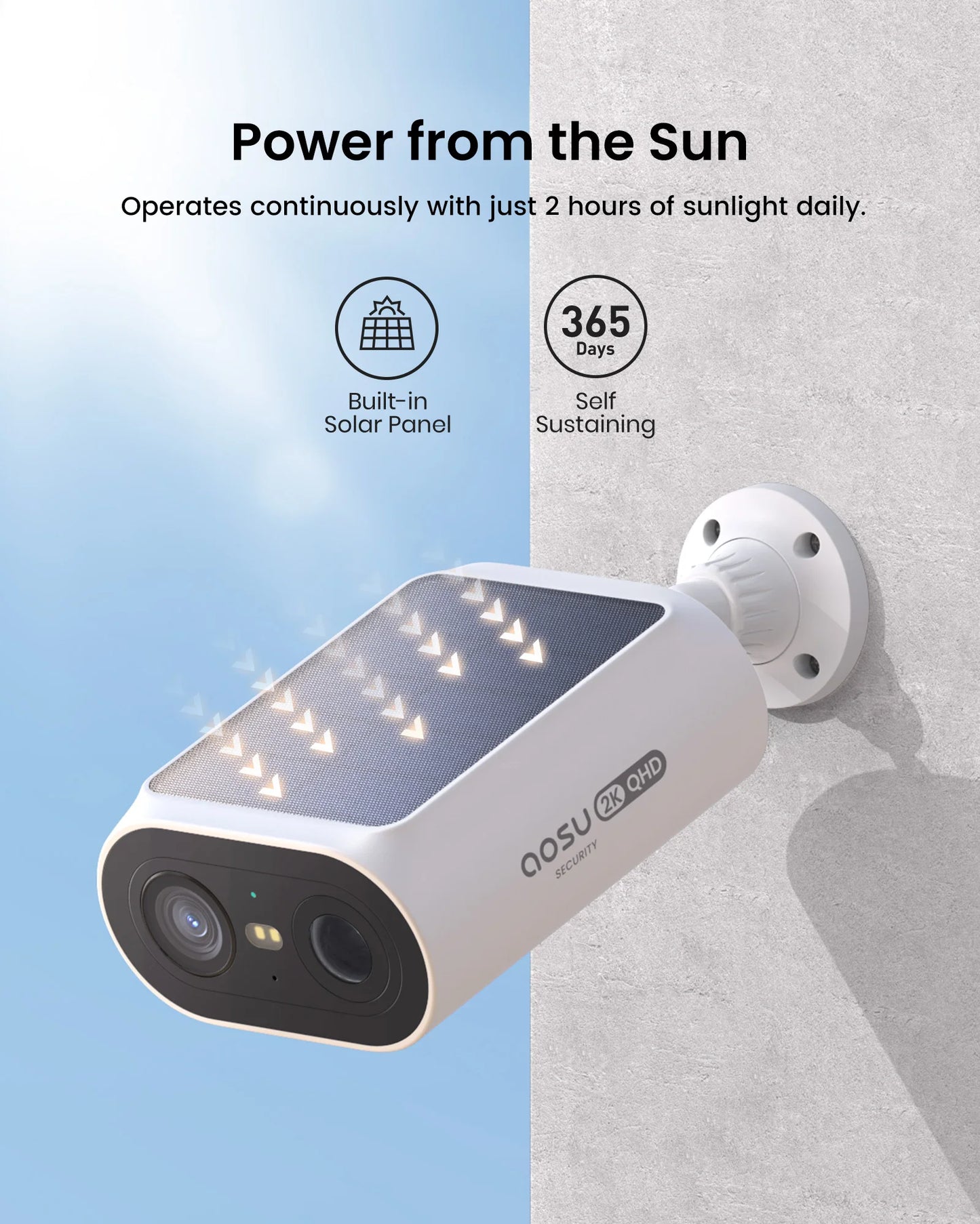AOSU 3MP Solar Camera System 2 Cam Kit Wireless Camera System Outdoor 5000mAh Battery Wifi Camera AI Detection CCTV Camera Kit