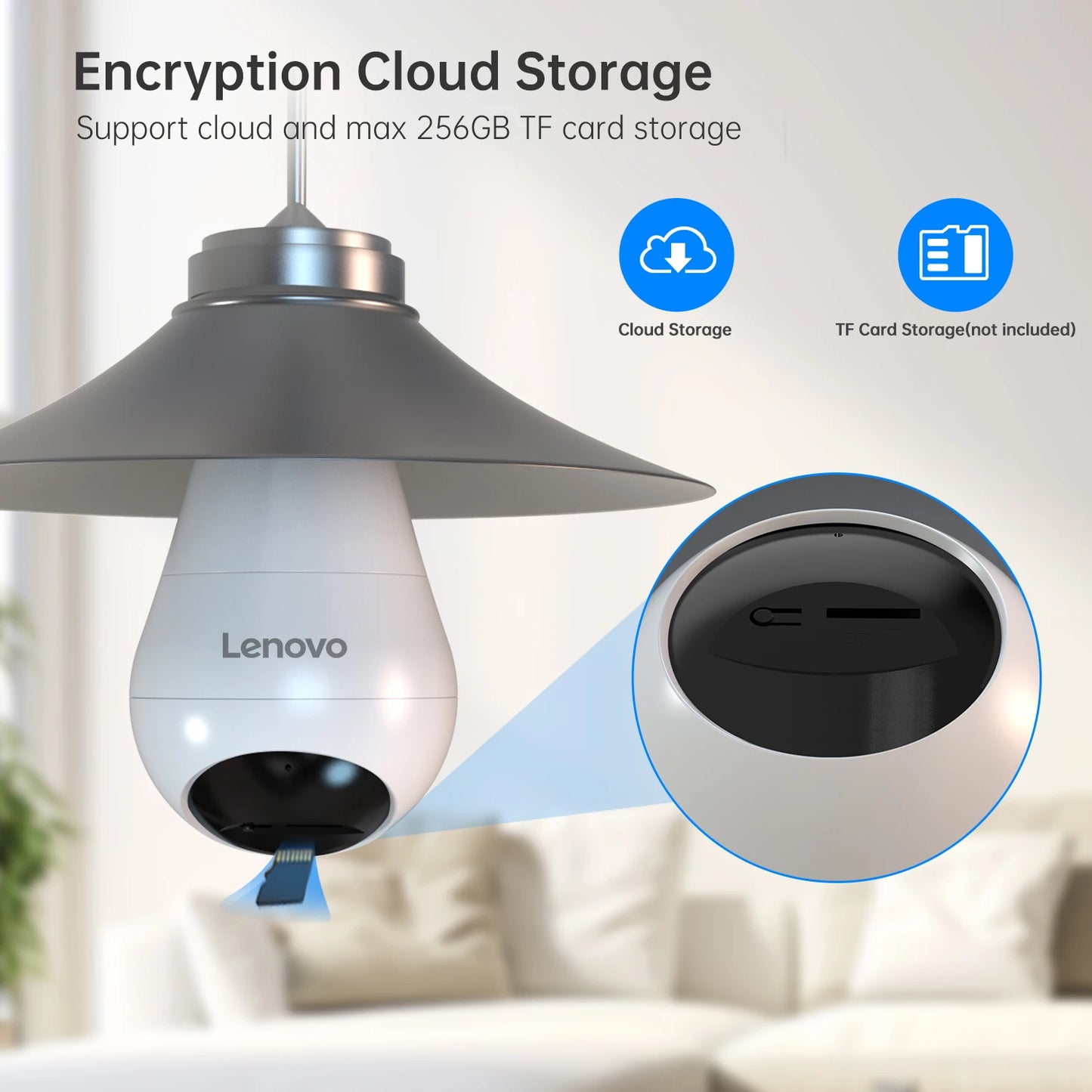 Cámara WiFi Lenovo con bombilla E27 de 3 MP para interiores, videovigilancia, color, seguimiento IA, cámara CCTV para bebés y hogar inteligente.