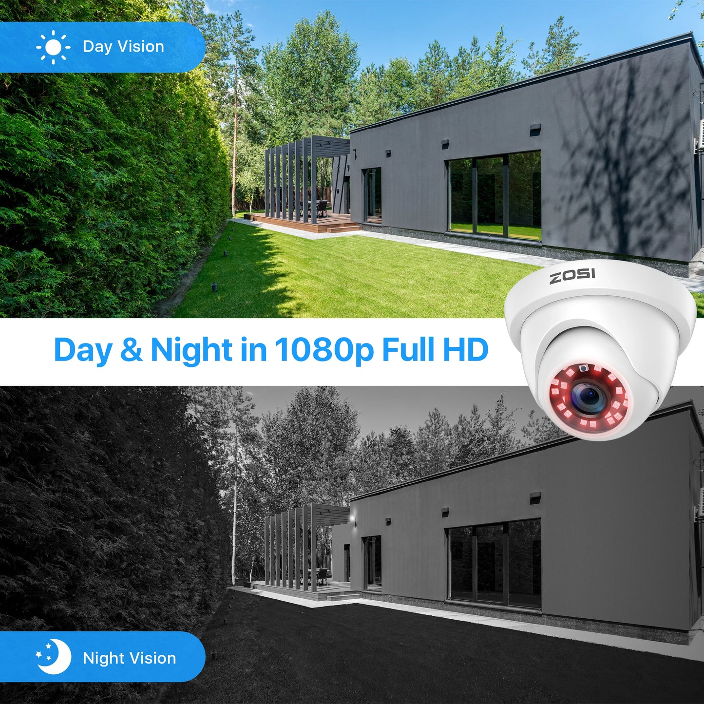 ZOSI 1080P H.265+ Security Camera System 8CH Wired DVR Kit 2MP IR Night Vision Motion Detection Video Surveillance Set