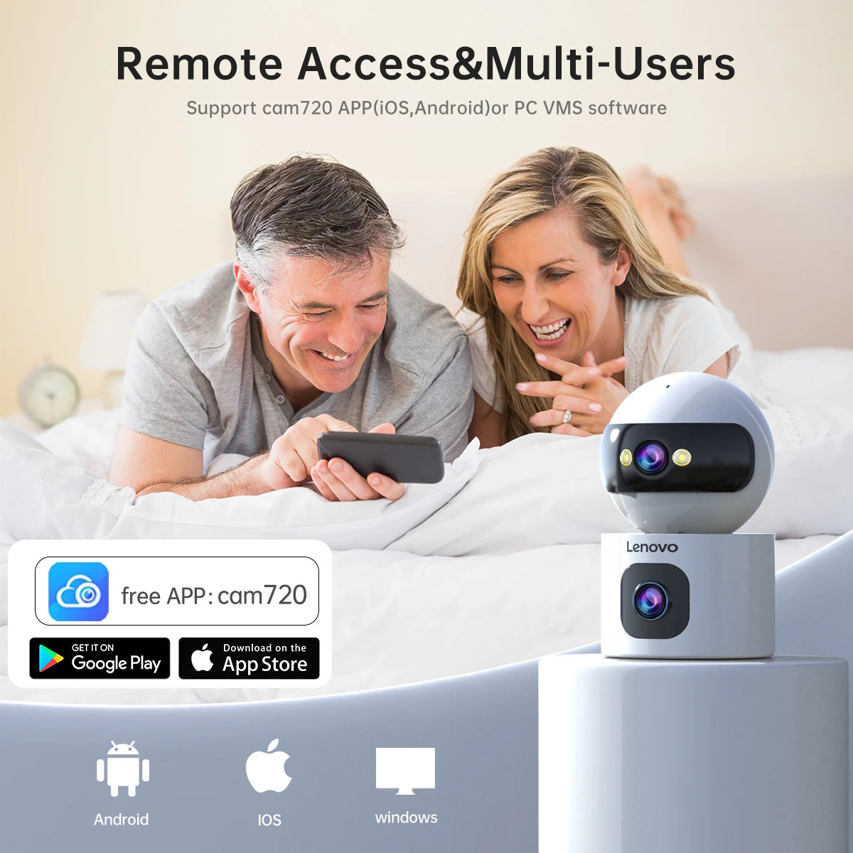 Cámara de vigilancia CCTV Lenovo 4K PTZ WiFi con doble lente para interiores de hogar, seguimiento automático, protección de seguridad, monitor inteligente para bebés.