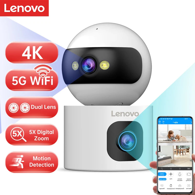 Cámara de vigilancia CCTV Lenovo 4K PTZ WiFi con doble lente para interiores de hogar, seguimiento automático, protección de seguridad, monitor inteligente para bebés.