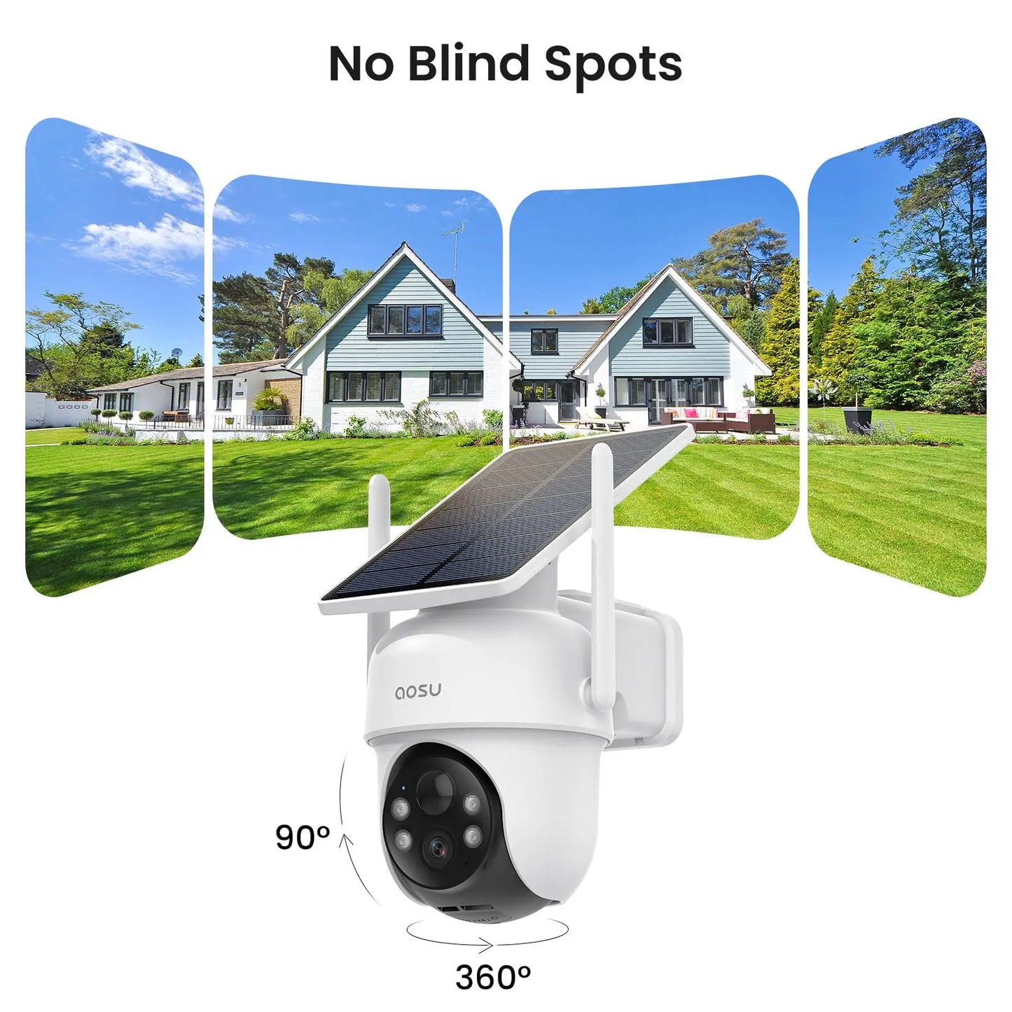 AOSU 3MP Solar Battery Camera System 2 Cam Kit Wireless 360° PTZ Surveillance Wifi Camera Set Include Home Base Support Alex