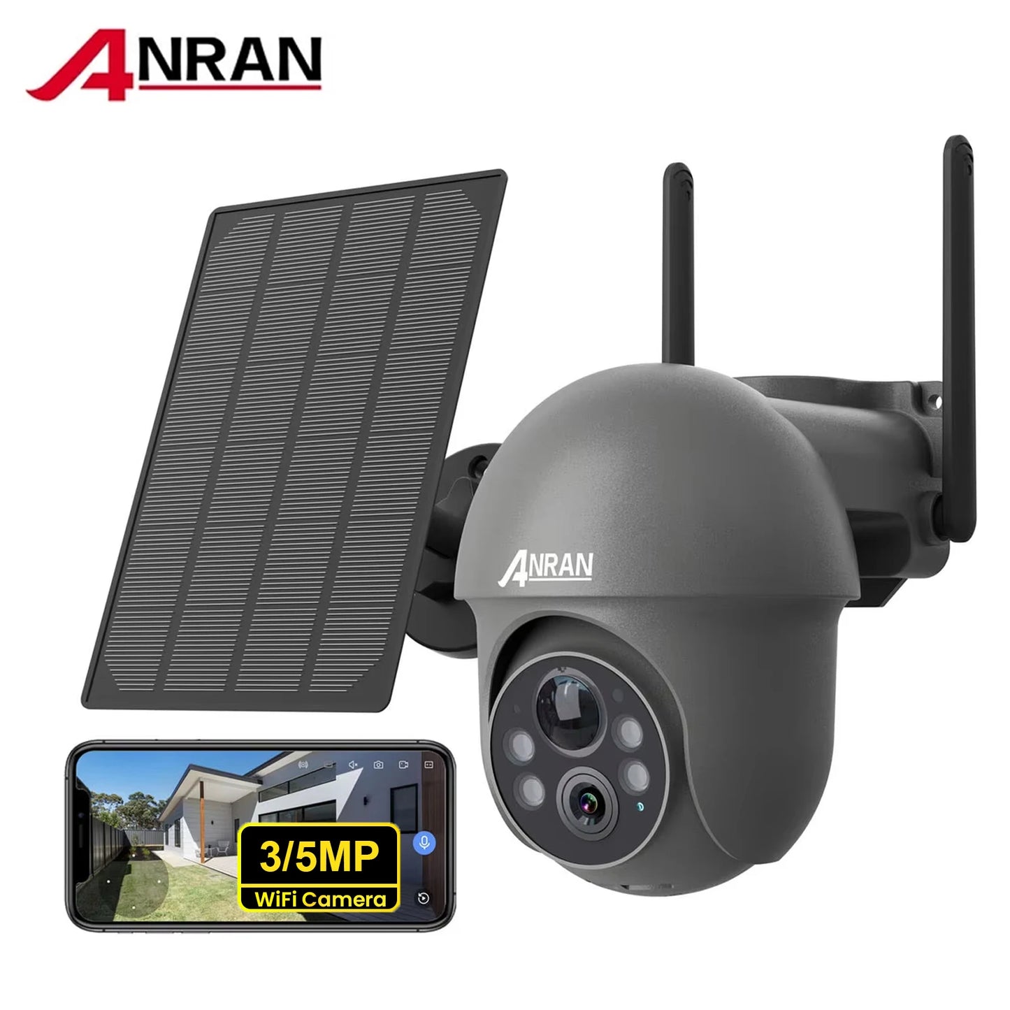 ANRAN 2K WiFi Camera 3/5MP Solar Panel Battery Camera,Free Basic Cloud Storage,Compatible Alexa,PIR Detection,Color Night Vision