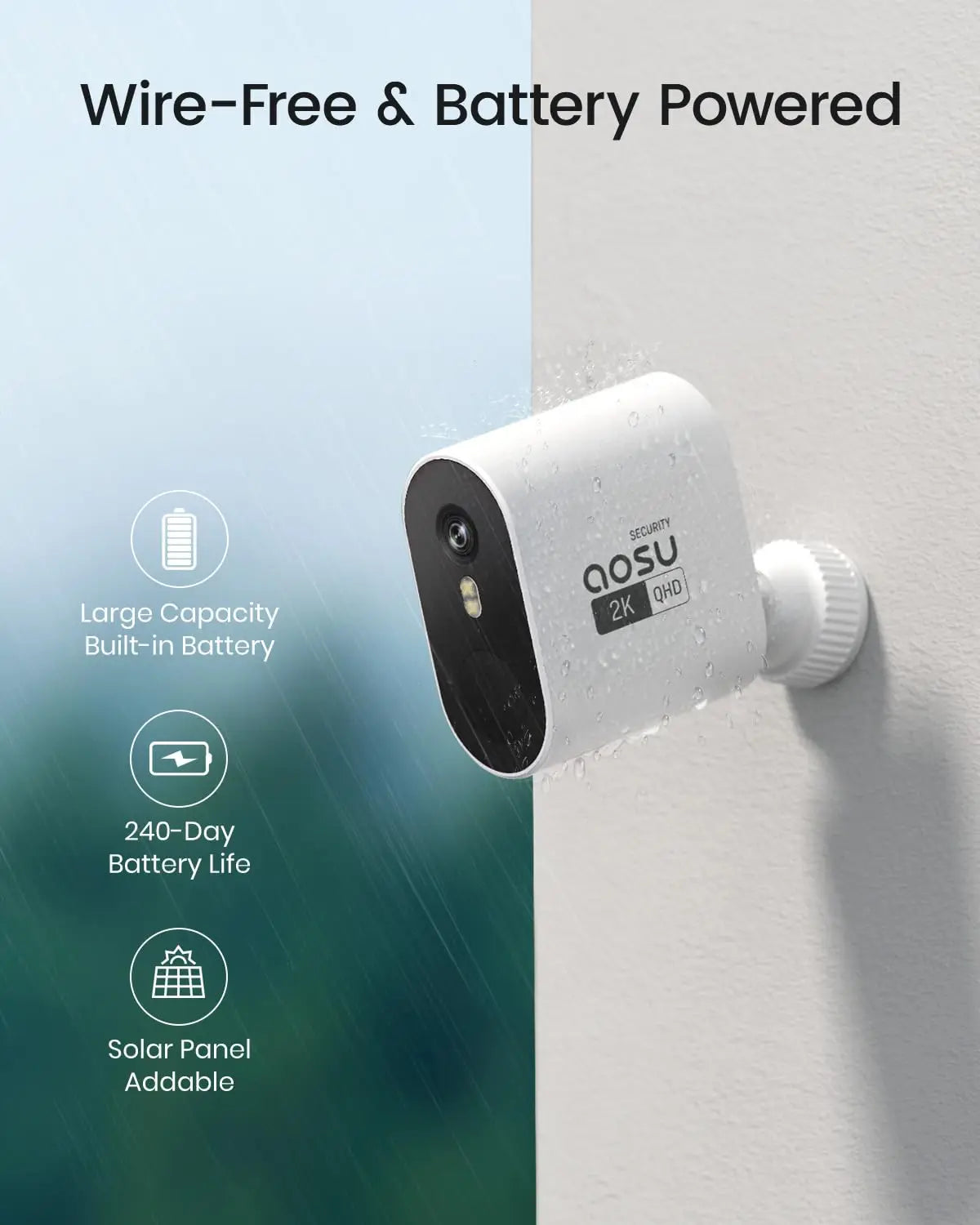 AOSU 3MP Wireless Camera System 2 Cam Wiress Kit 5200mAh Battery Color Night Vision Two-way Audio CCTV Camera Set