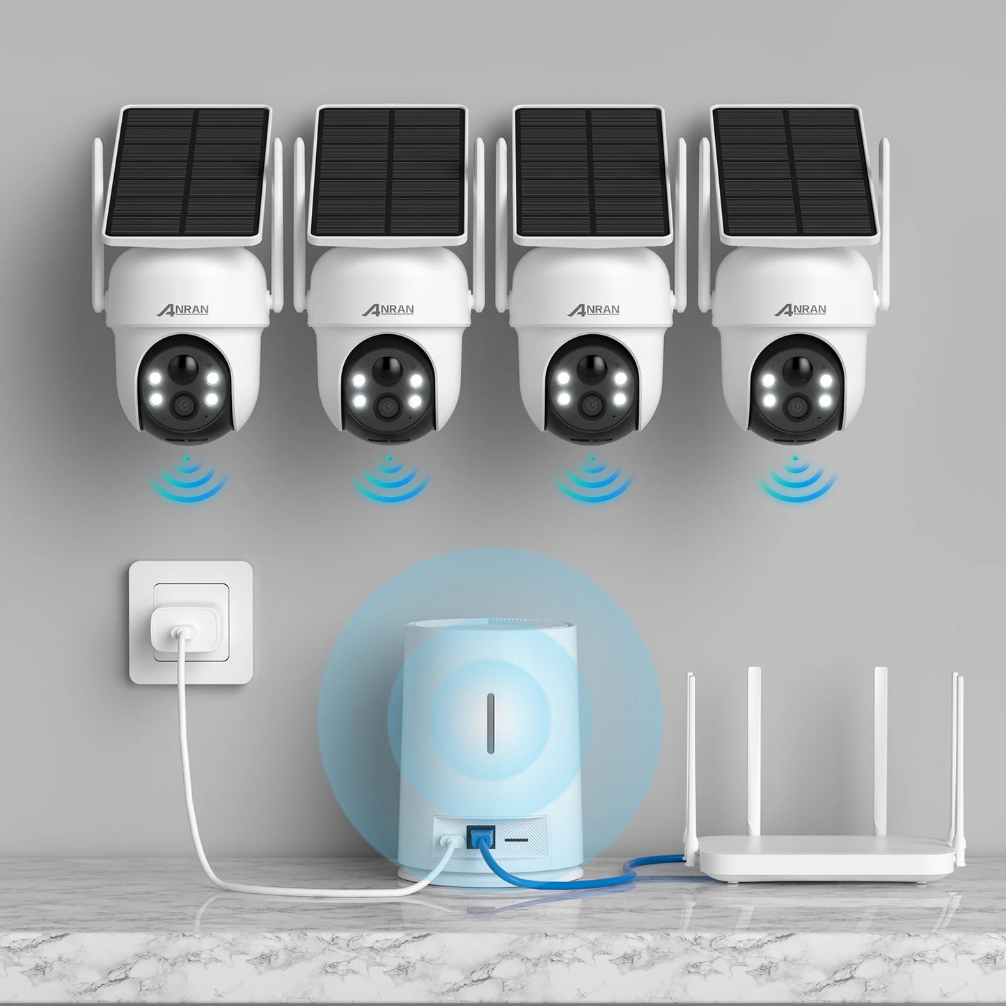 ANRAN 4MP Solar Camera Kit 4 Wireless Wifi Battery Cameras Home Protection System 4CH NVR 64GB SD Card PIR Humanoid Detection