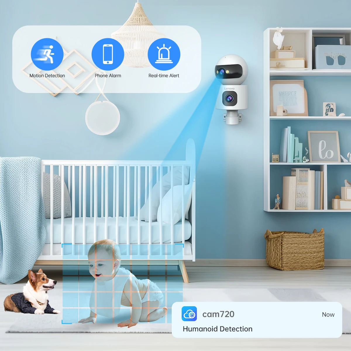 Cámara de vigilancia CCTV Lenovo 4K PTZ WiFi con doble lente para interiores de hogar, seguimiento automático, protección de seguridad, monitor inteligente para bebés.
