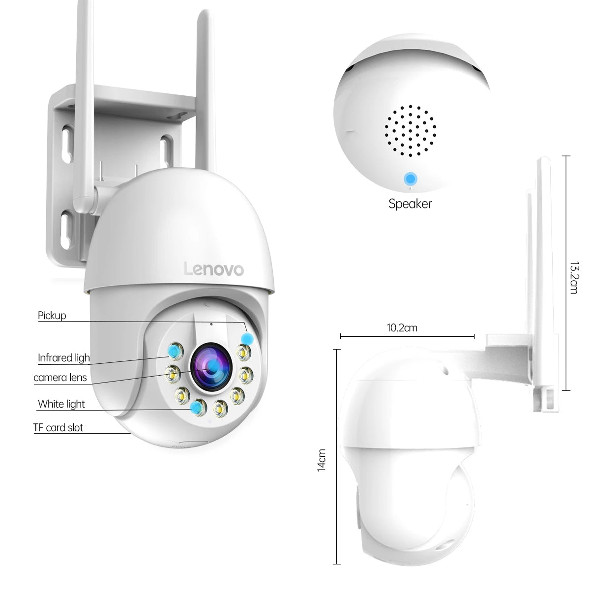 Lenovo cámara de seguridad inteligente con wifi para exterior y visión nocturna a color.