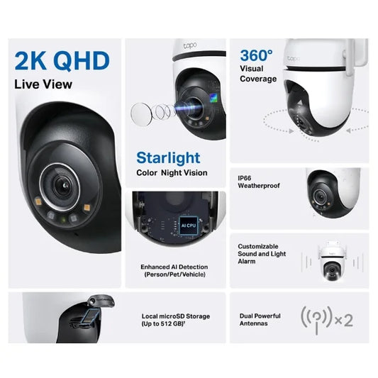 Tp-link tapo c520ws indoor and outdoor ip security camera 2560 x 1440 pixels ceiling