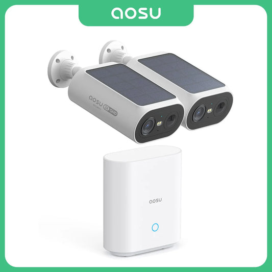 AOSU 3MP Solar Camera System 2 Cam Kit Wireless Camera System Outdoor 5000mAh Battery Wifi Camera AI Detection CCTV Camera Kit