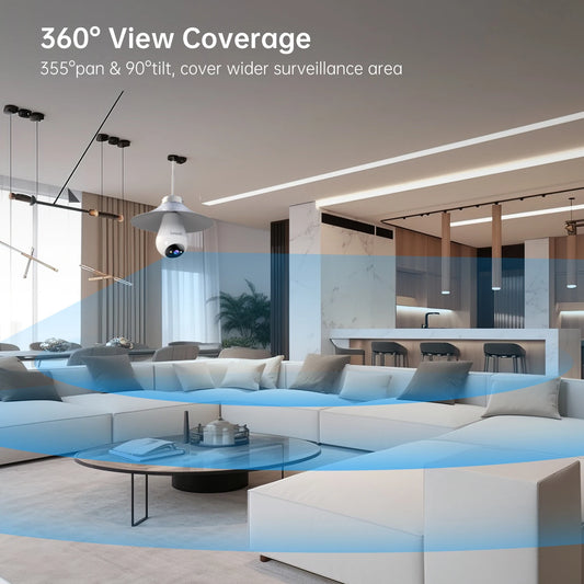 Cámara WiFi Lenovo con bombilla E27 de 3 MP para interiores, videovigilancia, color, seguimiento IA, cámara CCTV para bebés y hogar inteligente.