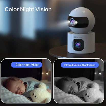 Cámara de vigilancia CCTV Lenovo 4K PTZ WiFi con doble lente para interiores de hogar, seguimiento automático, protección de seguridad, monitor inteligente para bebés.