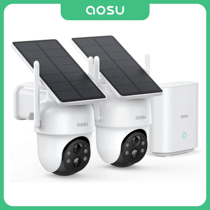 Cámara solar AOSU de 3 MP, kit de 2 cámaras, sistema de cámara inalámbrica, conjunto de cámara PTZ Wifi