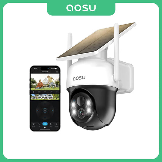 AOSU 3MP 100% Wire-Free Solar WiFi Camera 5000mAh Battery Two-way Audio Security Camera Wireless Solar Panel PTZ CCTV Camera