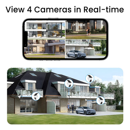ANRAN 4MP Solar Camera Kit 4 Wireless Wifi Battery Cameras Home Protection System 4CH NVR 64GB SD Card PIR Humanoid Detection