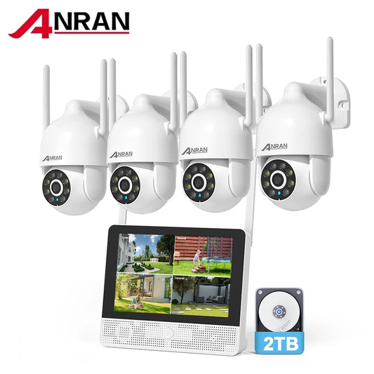 ANRAN 5MP CCTV System Set 4CH NVR 4 Cameras SurveillanceSecurity Camera  Home Protection,2T HDD,Color Night Vision,Two-way Audio