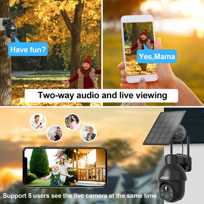 ANRAN 3MP Outdoor Surveillance Camera Alexa-Compatible 2.4G Wireless WiFi Solar Battery Camera Spotlight PIR Motion Detect