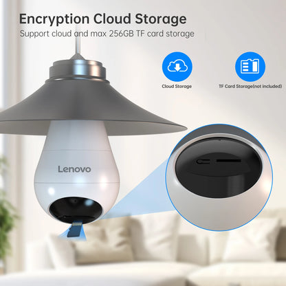 Cámara WiFi Lenovo con bombilla E27 de 3 MP para interiores, videovigilancia, color, seguimiento IA, cámara CCTV para bebés y hogar inteligente.