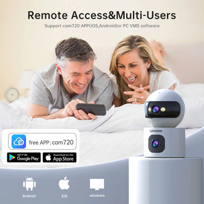 Cámara de vigilancia CCTV Lenovo 4K PTZ WiFi con doble lente para interiores de hogar, seguimiento automático, protección de seguridad, monitor inteligente para bebés.