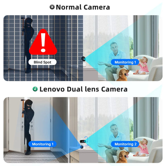 Cámara de vigilancia CCTV Lenovo 4K PTZ WiFi con doble lente para interiores de hogar, seguimiento automático, protección de seguridad, monitor inteligente para bebés.