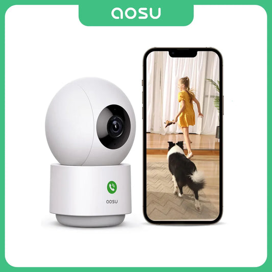AOSU 3MP 5G/2.4GHz Baby Monitor WiFi Security Camera Indoor 6X Zoom 2-Way Audio Surveillance CCTV Camera Work with Alex
