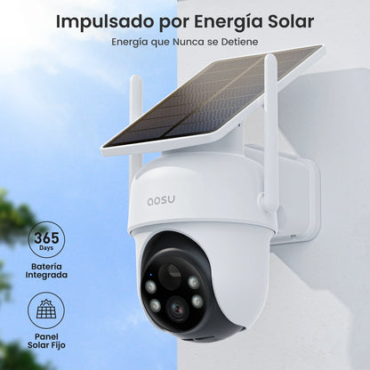 AOSU 3MP Solar Battery Camera System 4 Cams Kit Wireless 360° PTZ Surveillance Wifi Camera Set Include Home Base Support Alex