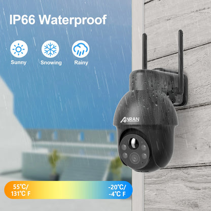 ANRAN 3MP Outdoor Surveillance Camera Alexa-Compatible 2.4G Wireless WiFi Solar Battery Camera Spotlight PIR Motion Detect